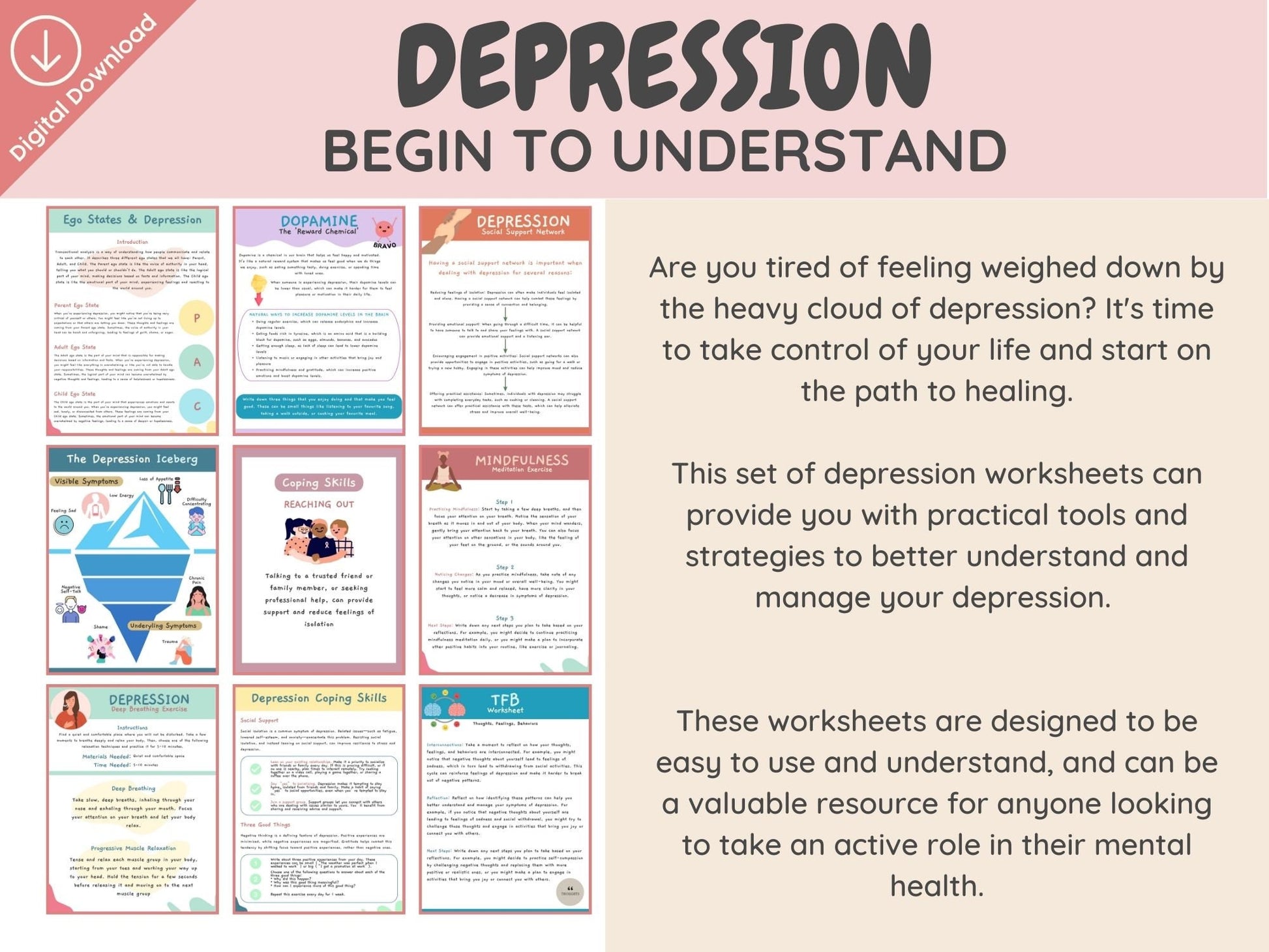 Depression Worksheets - 45 Pages – mialiferesources
