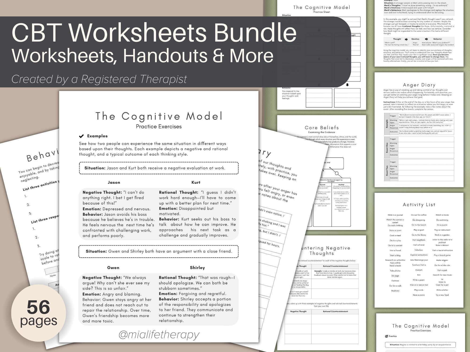 CBT Worksheets 56 Page Bundle Mialiferesources